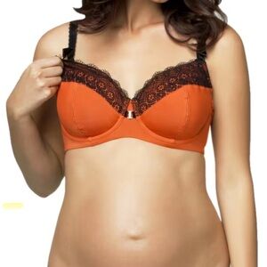 Cake Lingerie, size 36I, BNWT, orange lace nursing maternity bra, with underwire